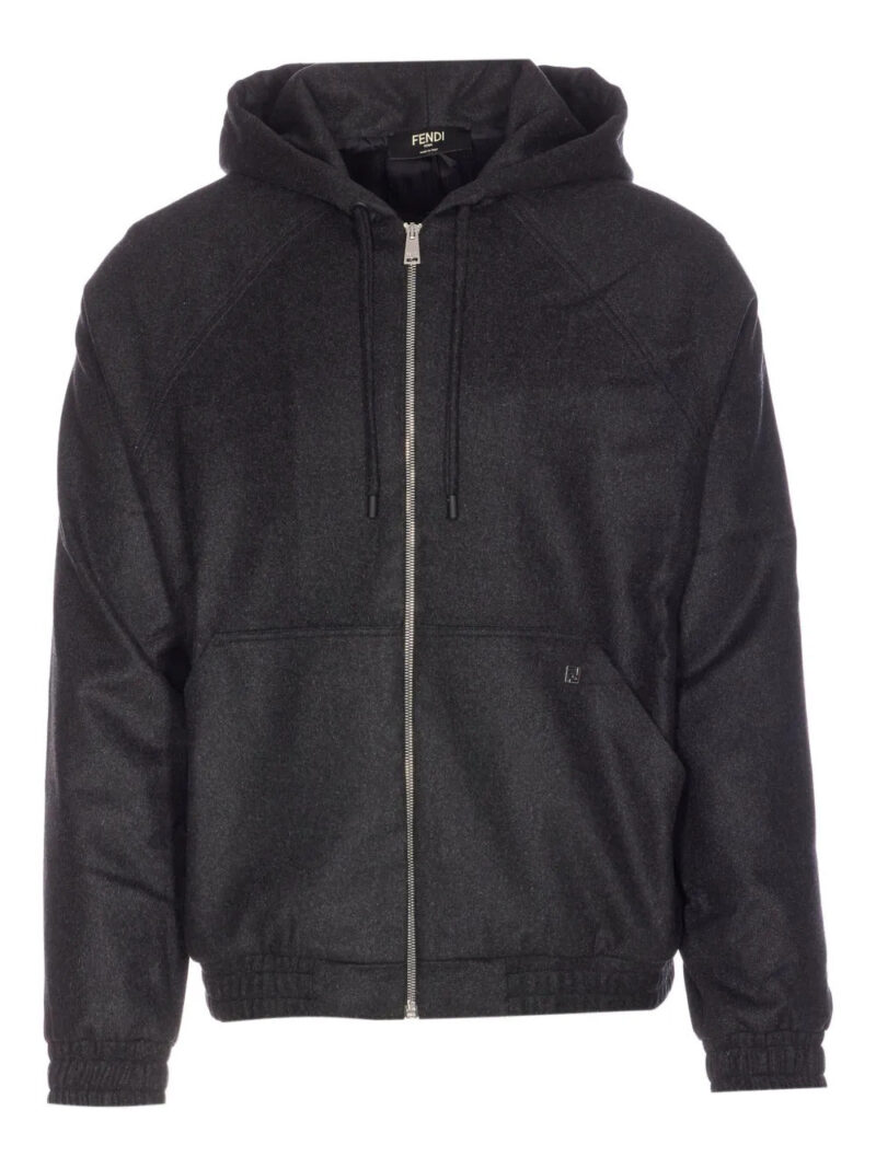 FENDI  logo-plaque zip-up hoodie