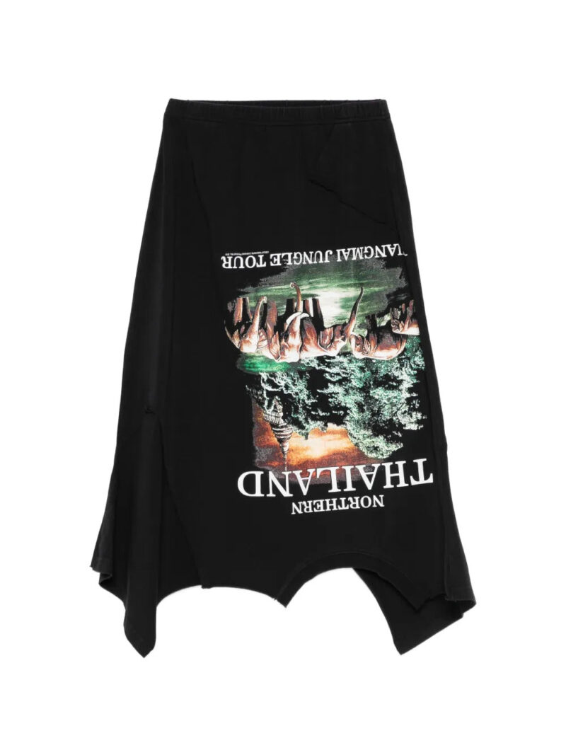 VETEMENTS  Thailand' Tourist graphic-distressed midi skirt
