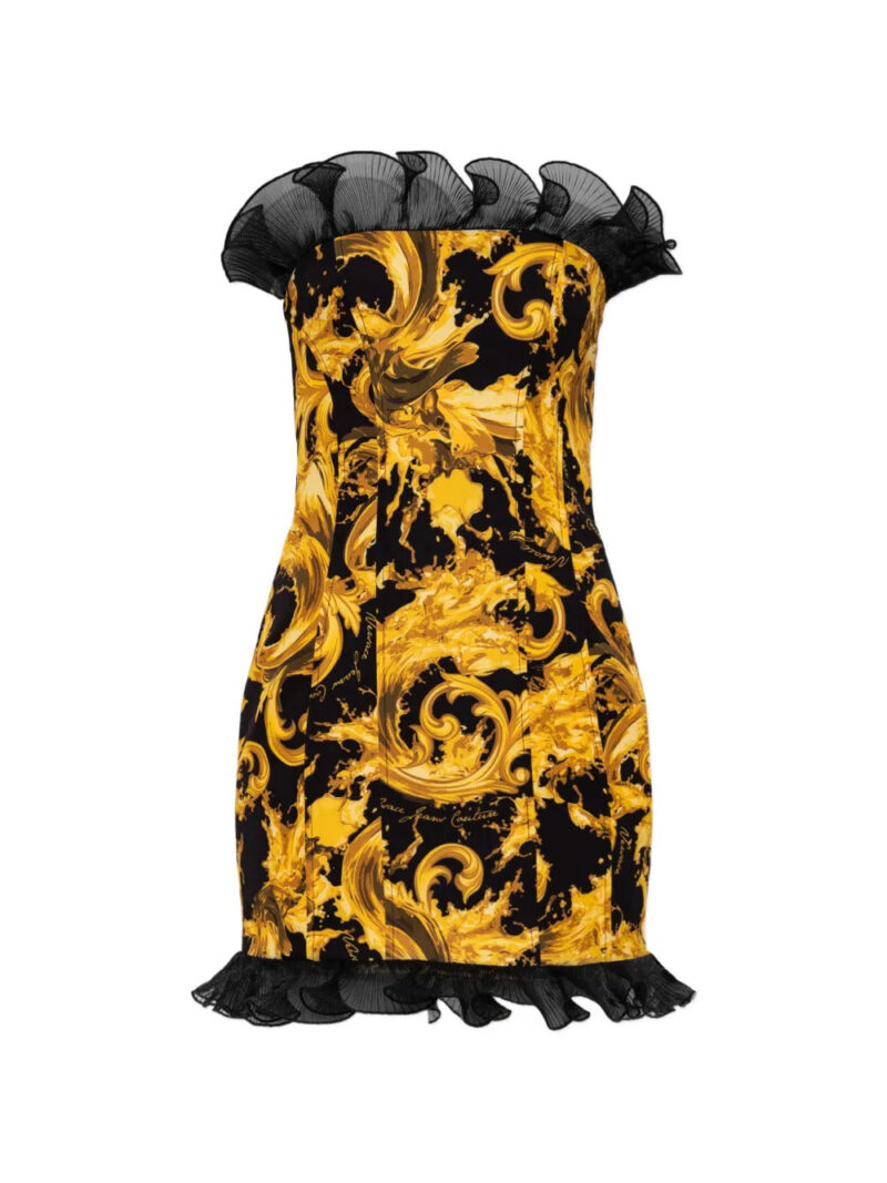 Versace Jeans Couture  off-shoulder ruffled-details baroque-print mini dress