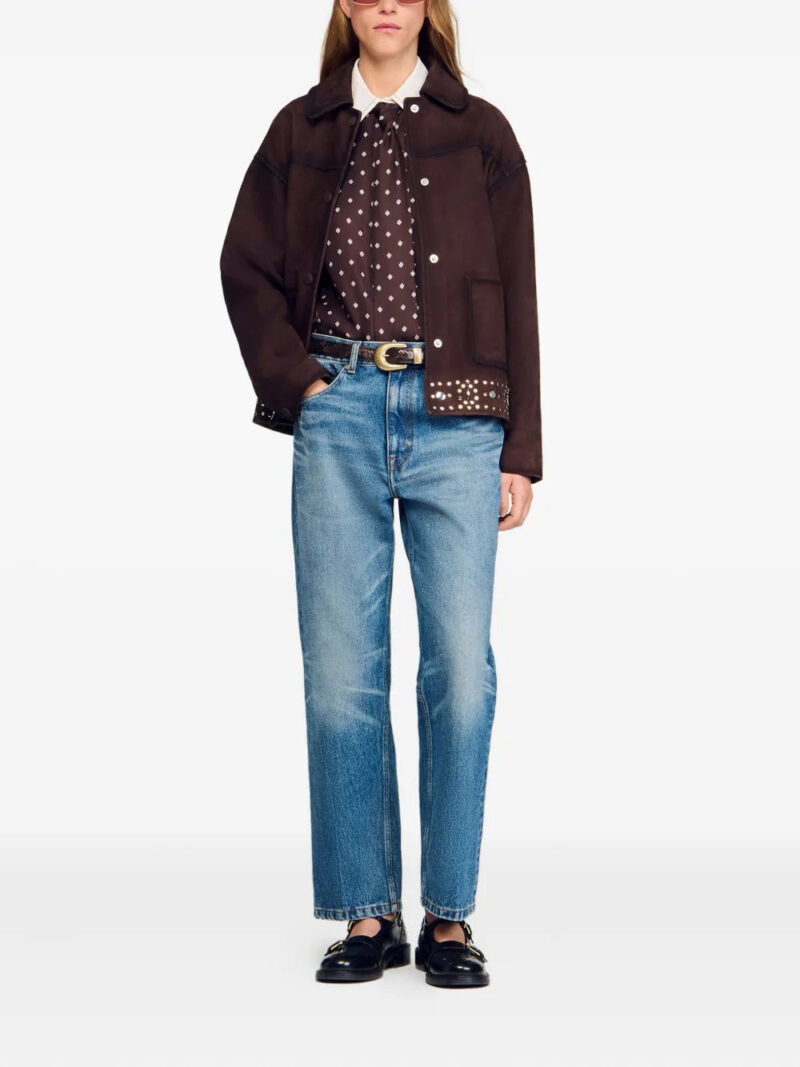 SANDRO  geometric-print tie-neck shirt