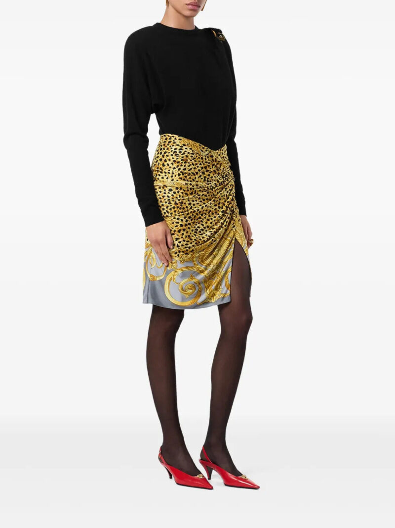 Versace cheetah foulard draped midi skirt