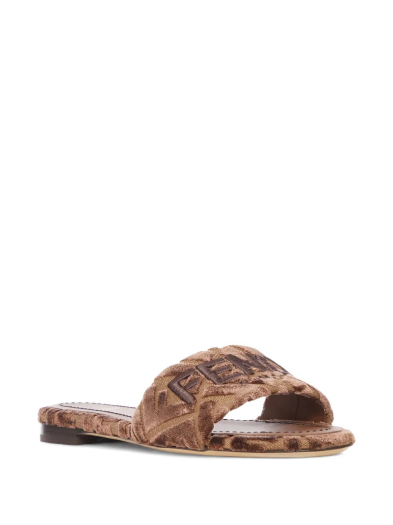 FENDI  Sunshine logo-embroidered velvet flat sandals
