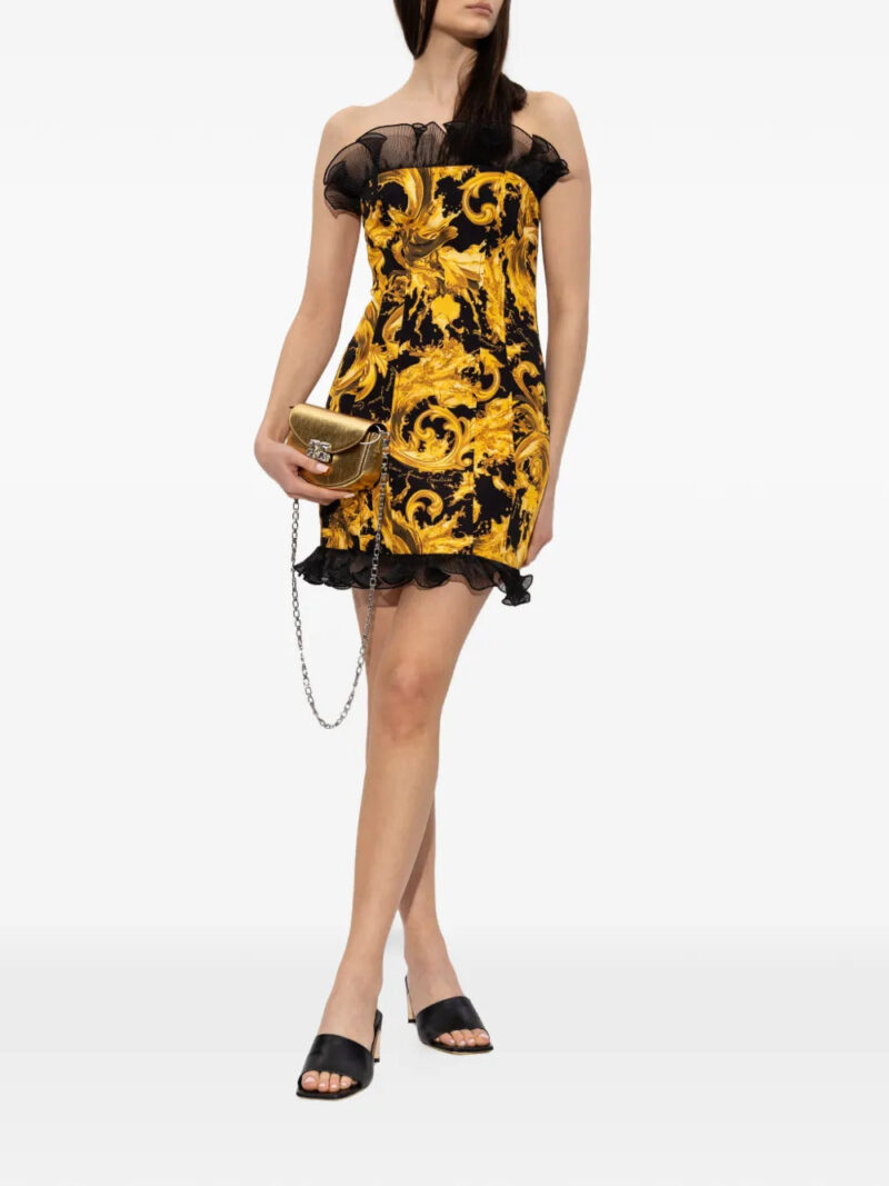 Versace Jeans Couture off-shoulder ruffled-details baroque-print mini dress