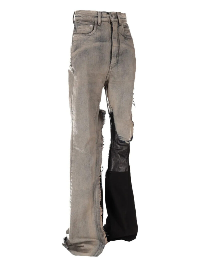 Rick Owens  ripped panelled bootcut jeans