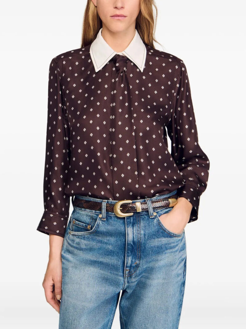 SANDRO  geometric-print tie-neck shirt