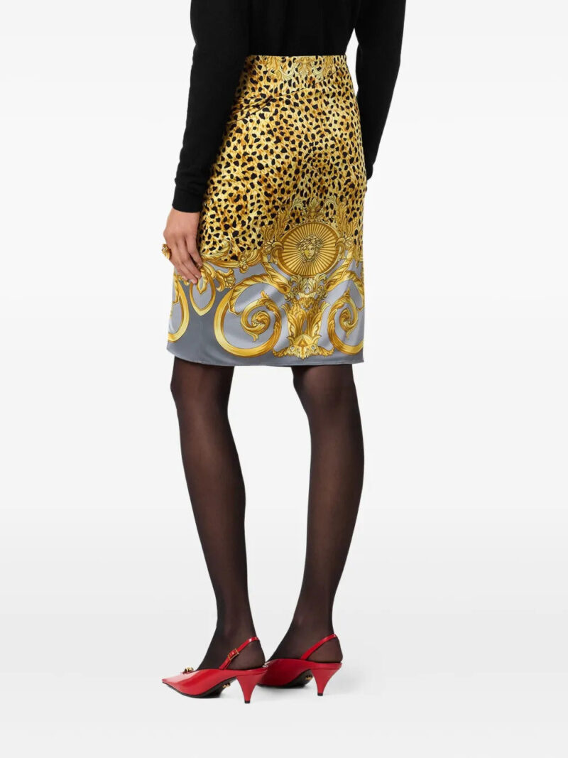 Versace cheetah foulard draped midi skirt
