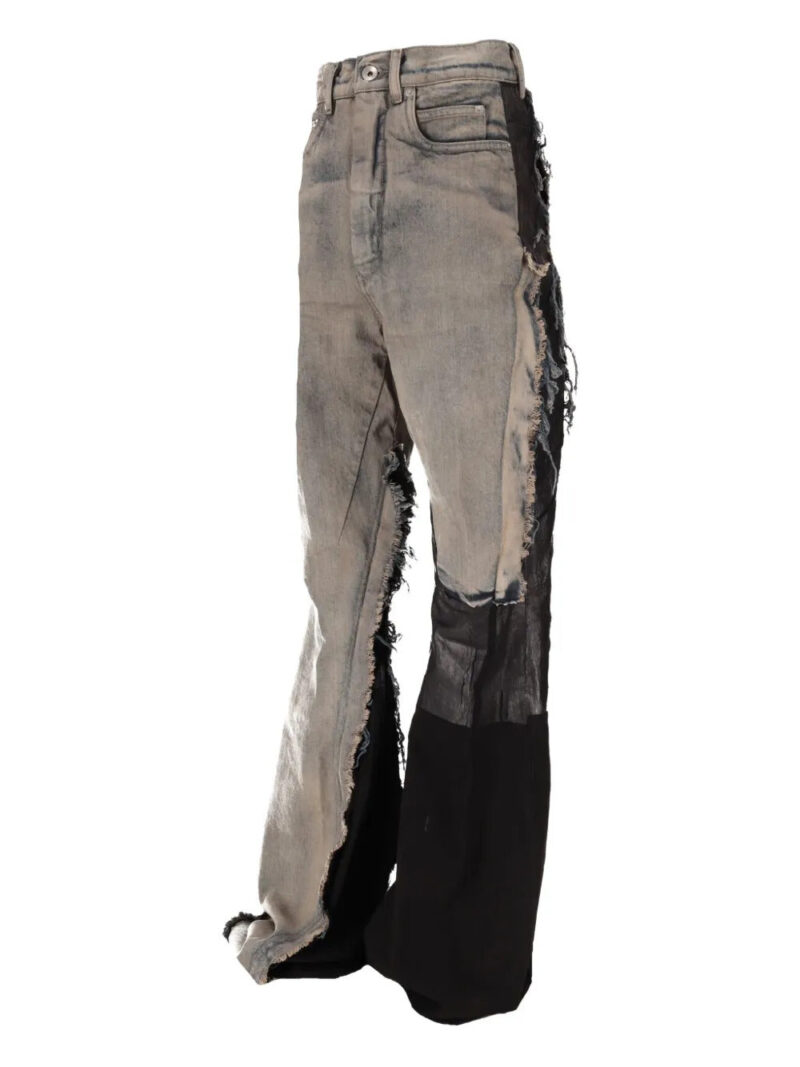 Rick Owens  ripped panelled bootcut jeans