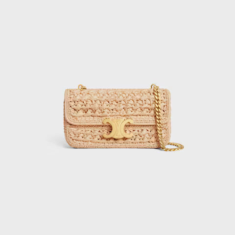 CELINE   CHAIN SHOULDER BAG CLAUDE IN RAFFIA EFFECT TEXTILE