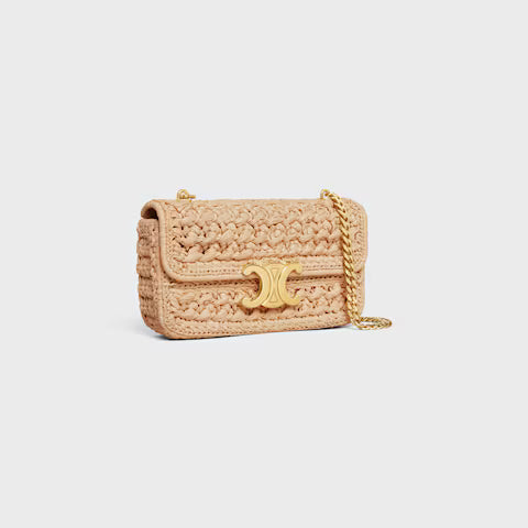 CELINE   CHAIN SHOULDER BAG CLAUDE IN RAFFIA EFFECT TEXTILE