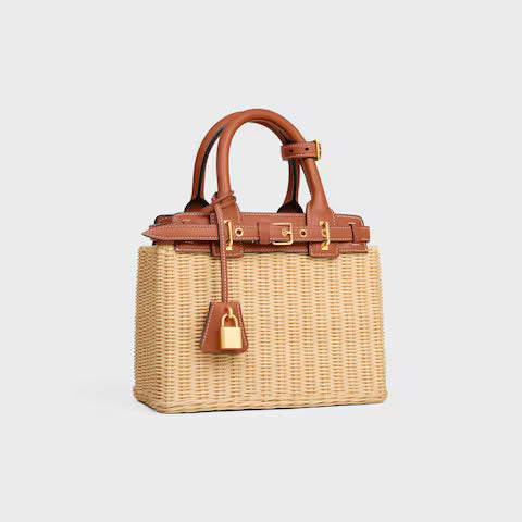 CELINE TEEN CELINE CONTI BAG IN WICKER AND NATURAL CALFSKIN