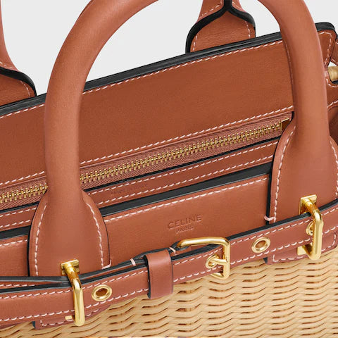 CELINE TEEN CELINE CONTI BAG IN WICKER AND NATURAL CALFSKIN