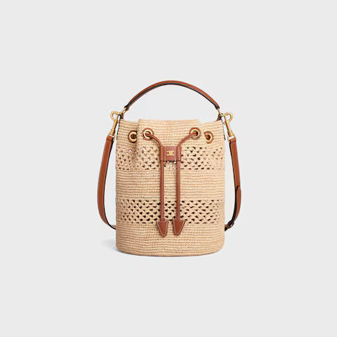 CELINE CLARA CELINE CLASSIC PANIER in RAFFIA AND CALFSKIN
