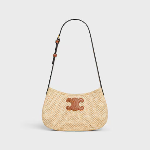 CELINE MEDIUM TILLY BAG IN RAFFIA AND CALFSKIN
