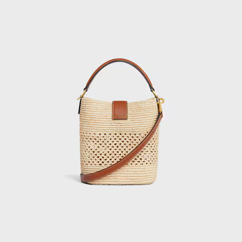 CELINE SMALL LOUISE BUCKET IN RAFFIA AND CALFSKIN