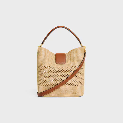 CELINE   MEDIUM LOUISE BUCKET IN RAFFIA AND CALFSKIN