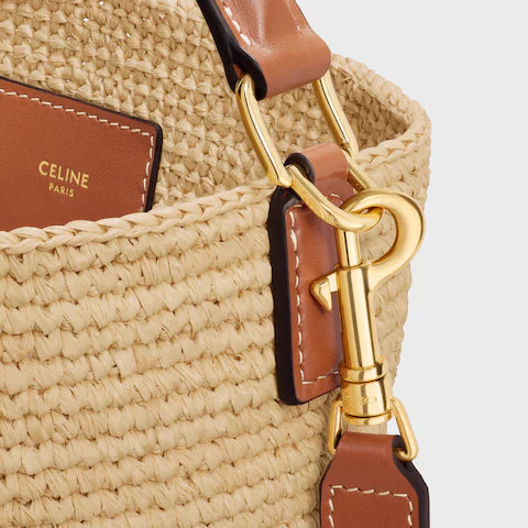 CELINE   MEDIUM LOUISE BUCKET IN RAFFIA AND CALFSKIN