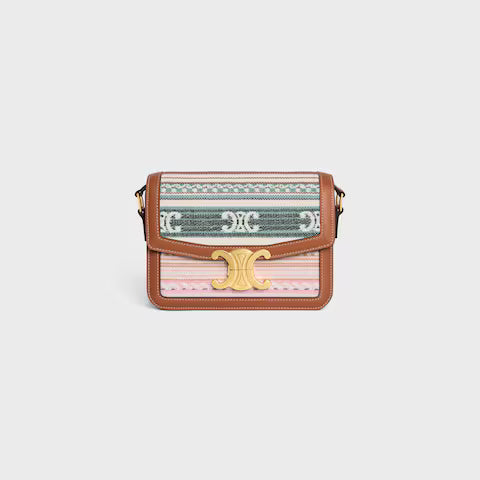 CELINE TEEN TRIOMPHE BAG IN STRIPED TEXTILE AND CALFSKIN
