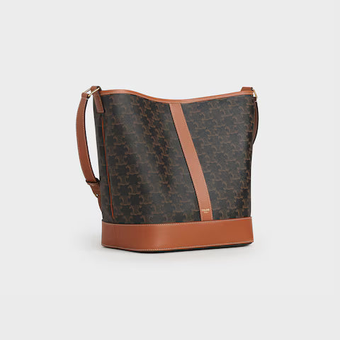 CELINE Medium Bucket IN Triomphe Canvas and calfskin