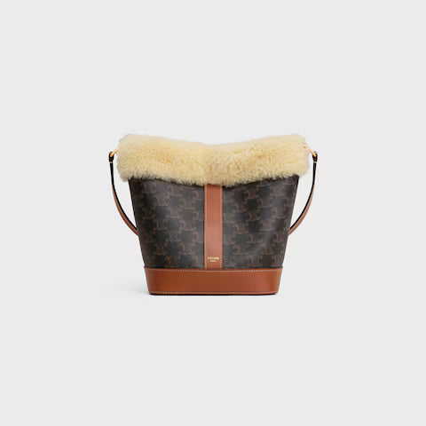 CELINE Small Bucket in TRIOMPHE CANVAS AND SHEARLING
