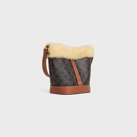 CELINE Small Bucket in TRIOMPHE CANVAS AND SHEARLING