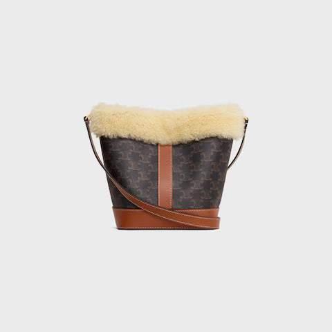 CELINE Small Bucket in TRIOMPHE CANVAS AND SHEARLING