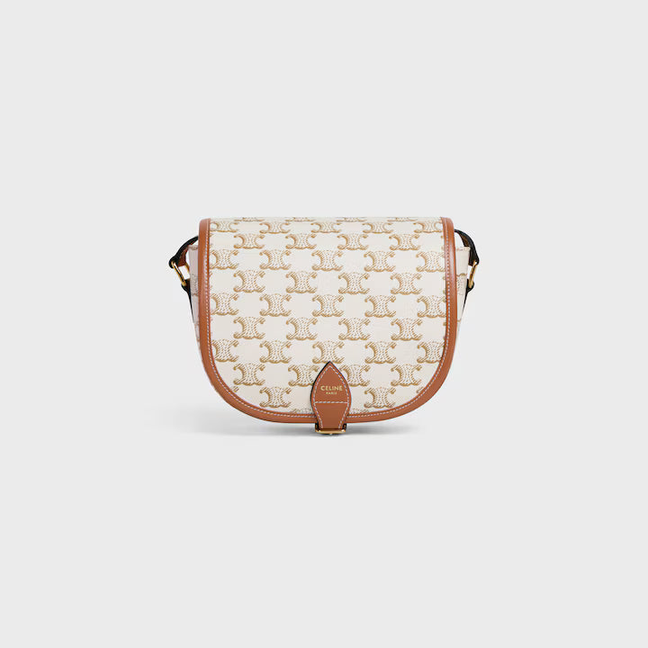 CELINE   Medium Folco bag in Triomphe Canvas and calfskin