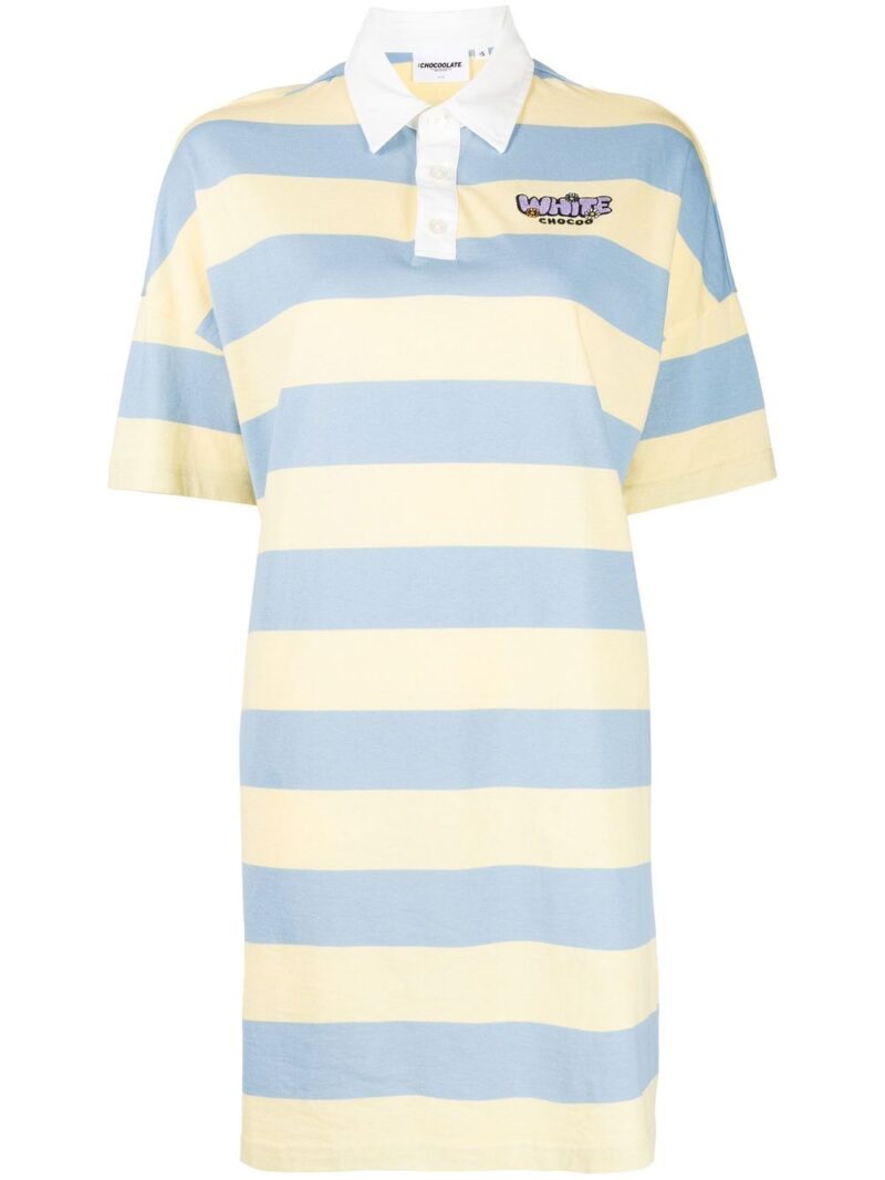 CHOCOOLATE  logo-print striped polo dress