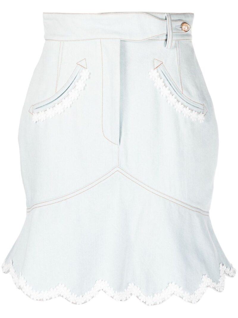 Casablanca  floral-embroidered denim peplum skirt