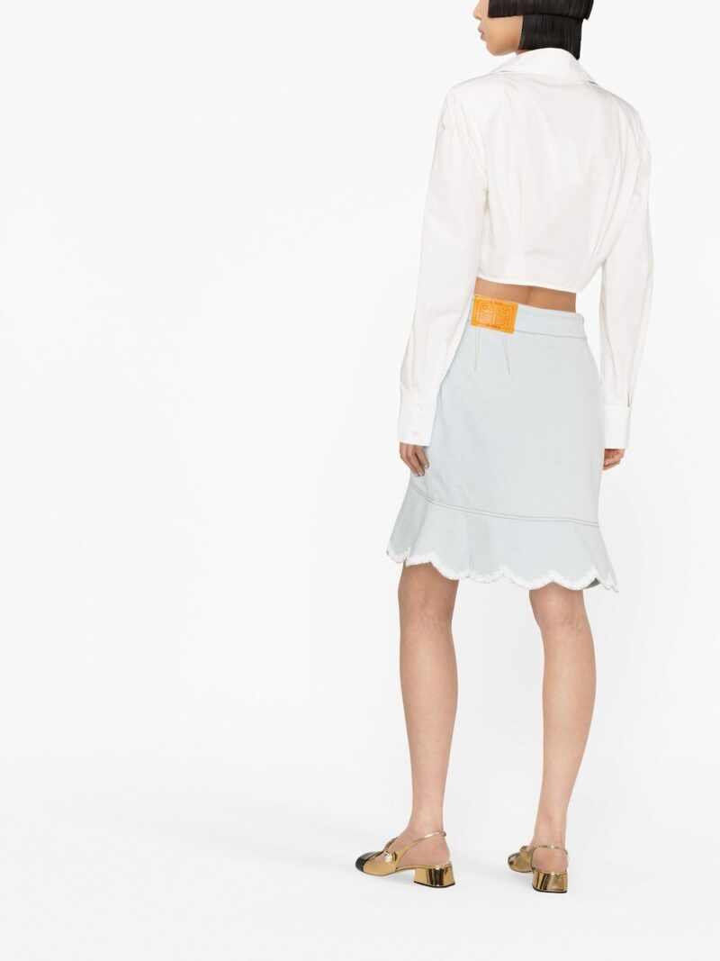 Casablanca floral-embroidered denim peplum skirt