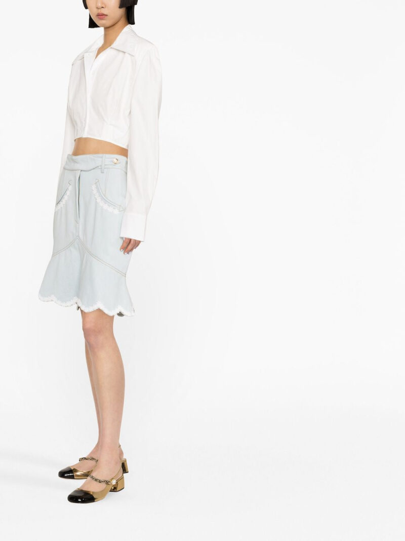 Casablanca floral-embroidered denim peplum skirt