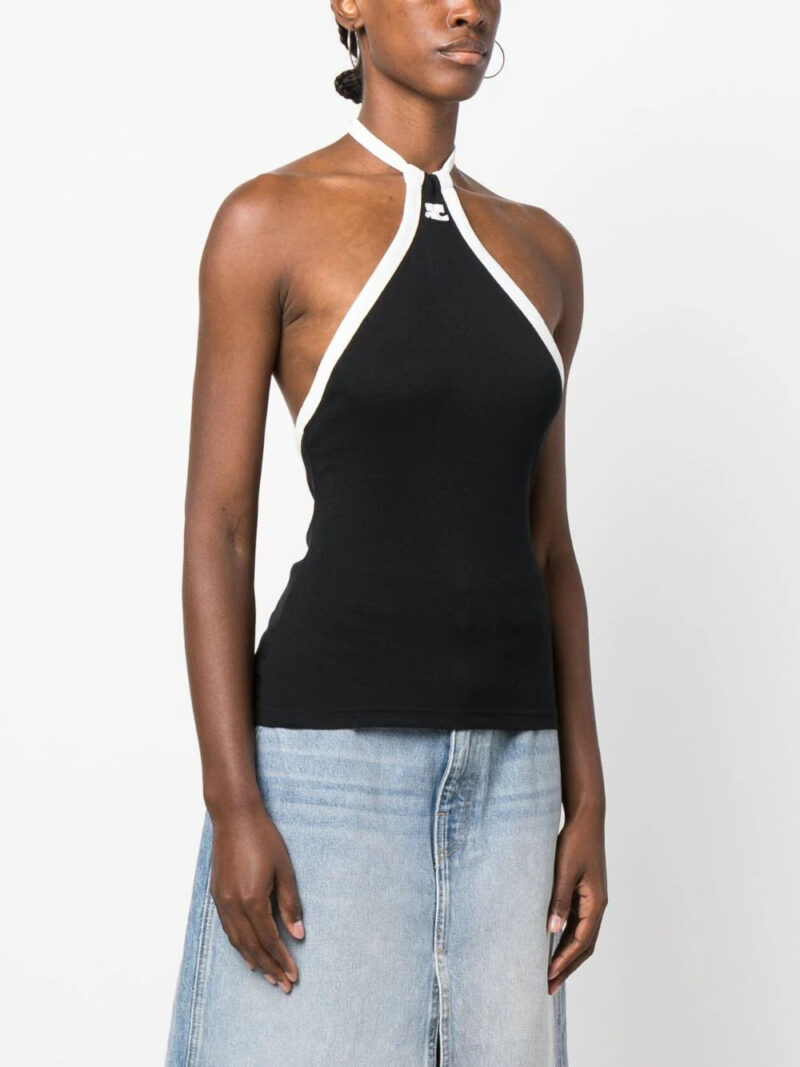 Courrèges embroidered-logo halterneck top