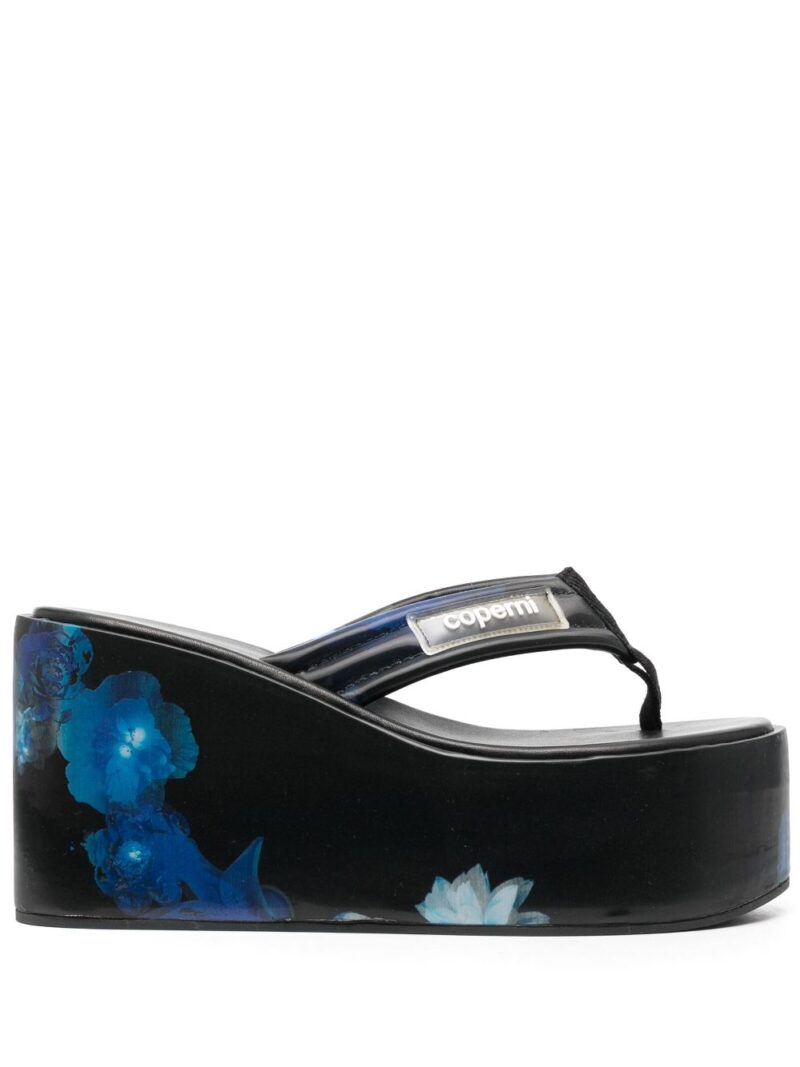Coperni  floral-print holographic wedge sandals