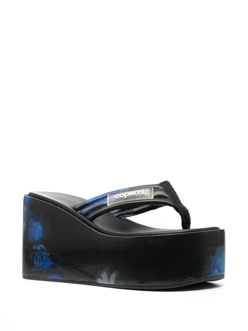 Coperni  floral-print holographic wedge sandals