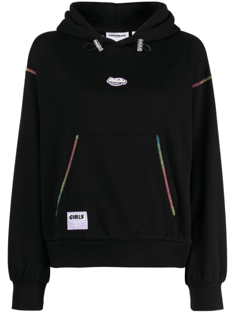CHOCOOLATE  logo-appliqué drawstring cotton hoodie