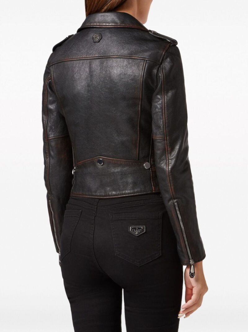 Philipp Plein logo-patch leather biker jacket