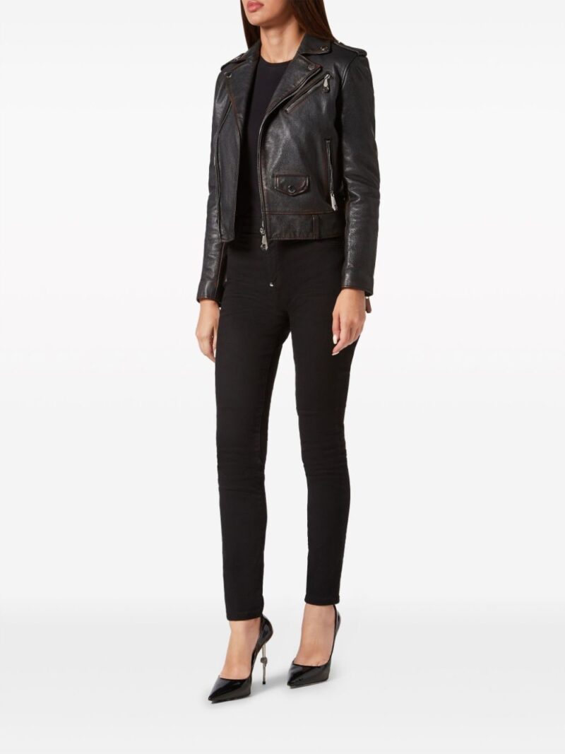 Philipp Plein logo-patch leather biker jacket