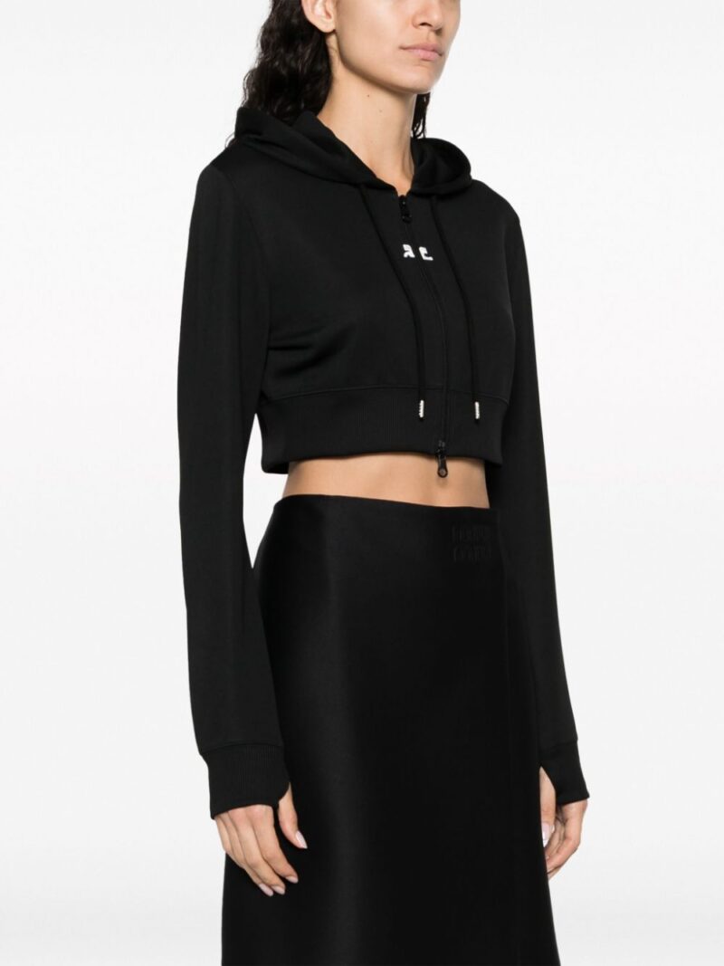 Courrèges logo-patch cropped zipped hoodie