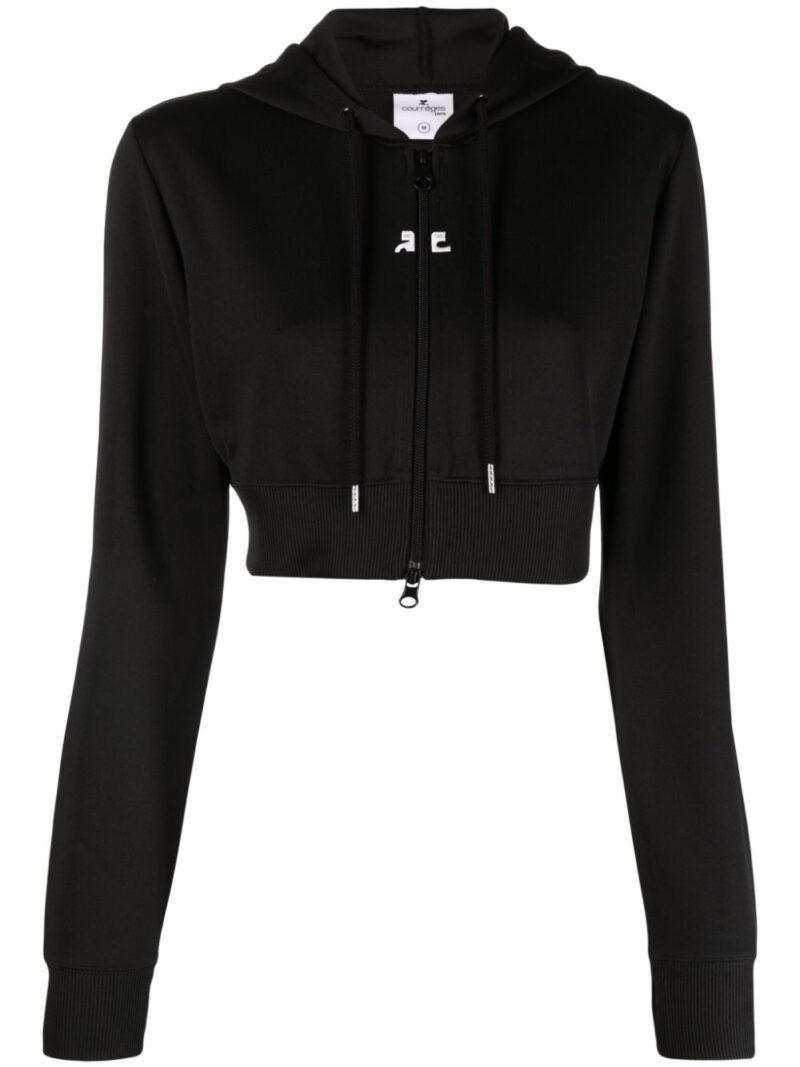 Courrèges  logo-patch cropped zipped hoodie