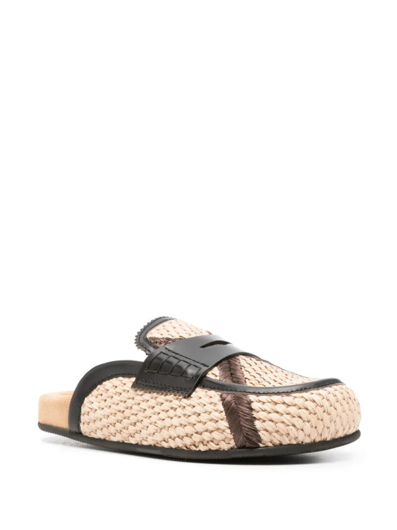 college  leather-trim raffia mules