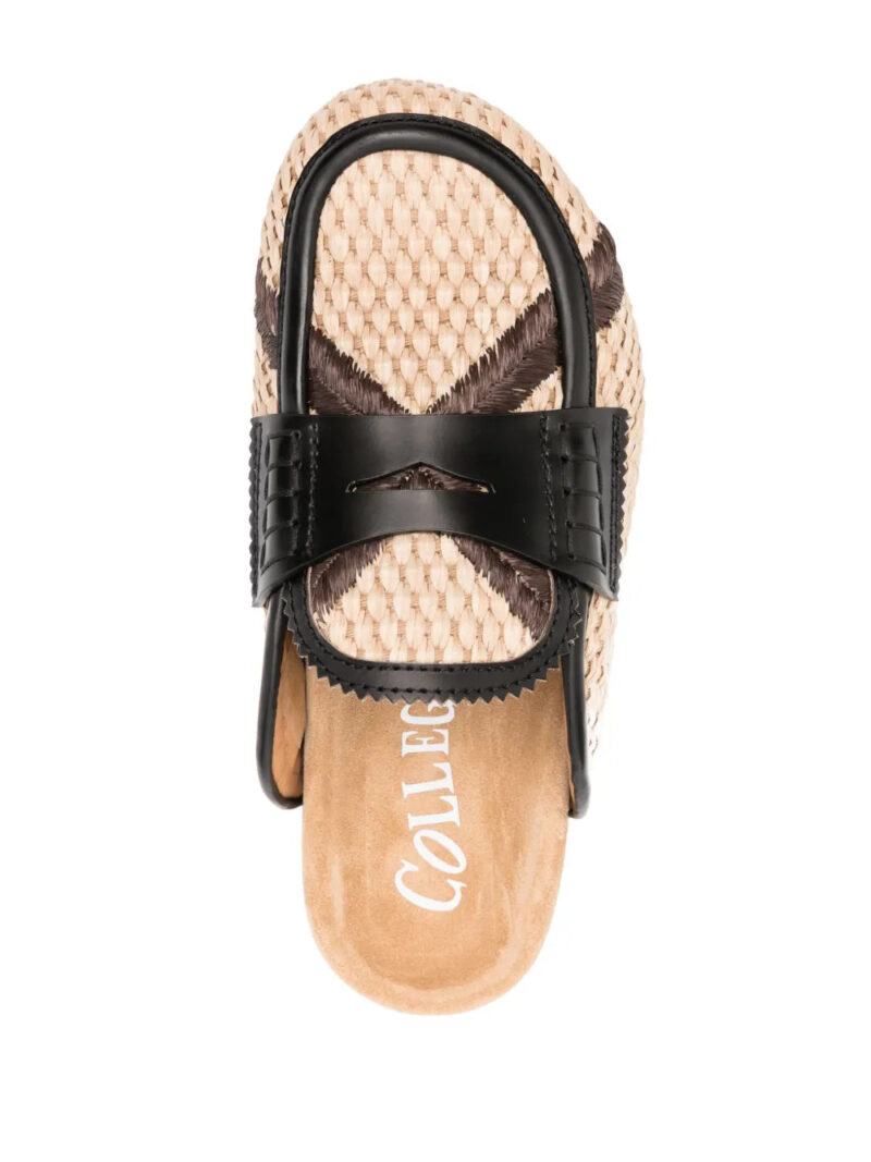 college  leather-trim raffia mules