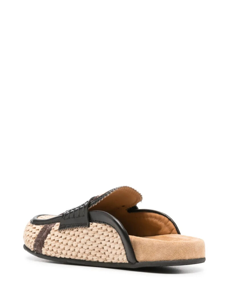 college  leather-trim raffia mules