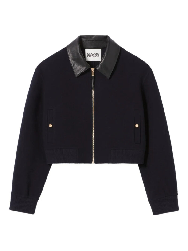 Claudie Pierlot  faux-leather collar wool jacket