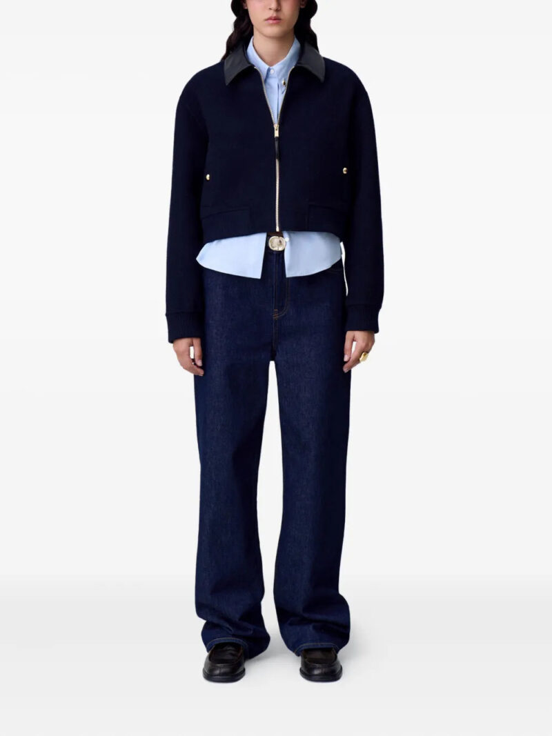 Claudie Pierlot  faux-leather collar wool jacket