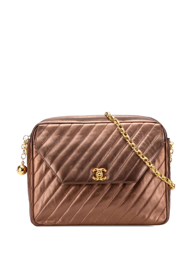 CHANEL - CC Diagonal Quilted Metallic Lambskin Camera Bag crossbody bag