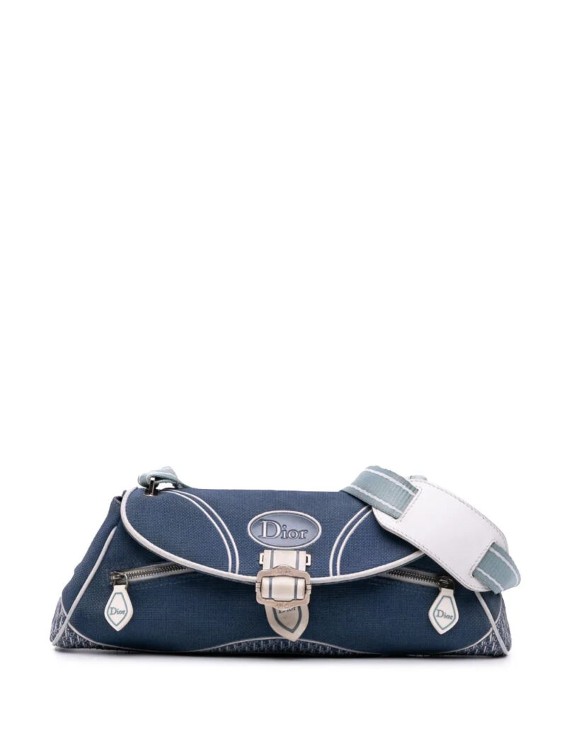Christian Dior John Galliano Diorissimo Trimmed Canvas shoulder bag
