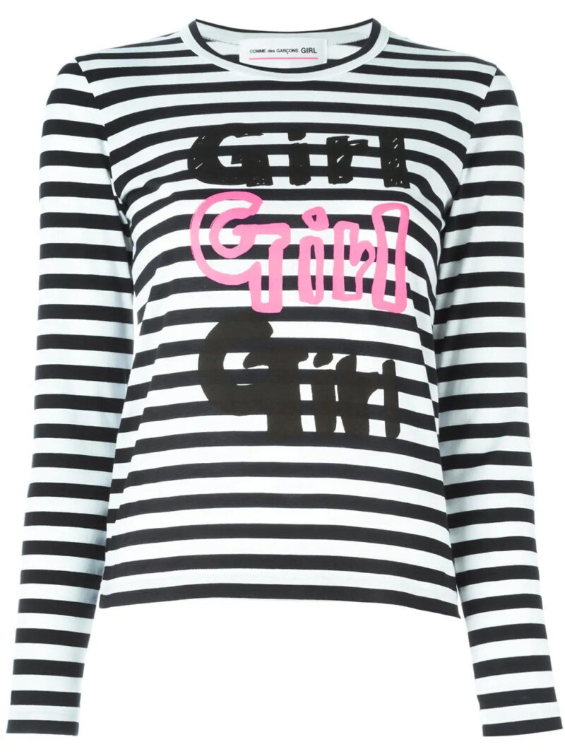 Comme Des Garçons Girl  striped 'Girl' print T-shirt