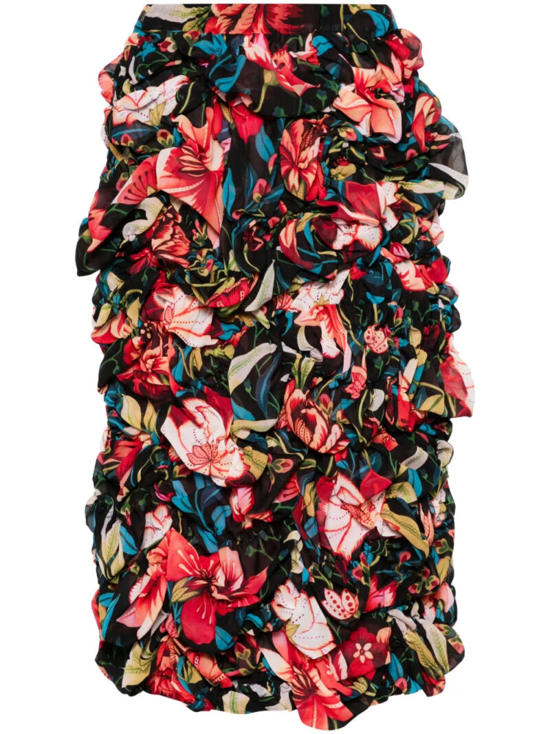 Comme Des Garçons  floral-print ruched midi skirt