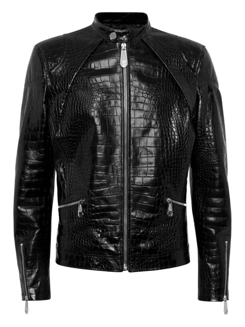 Philipp Plein  crocodile-embossed biker jacket