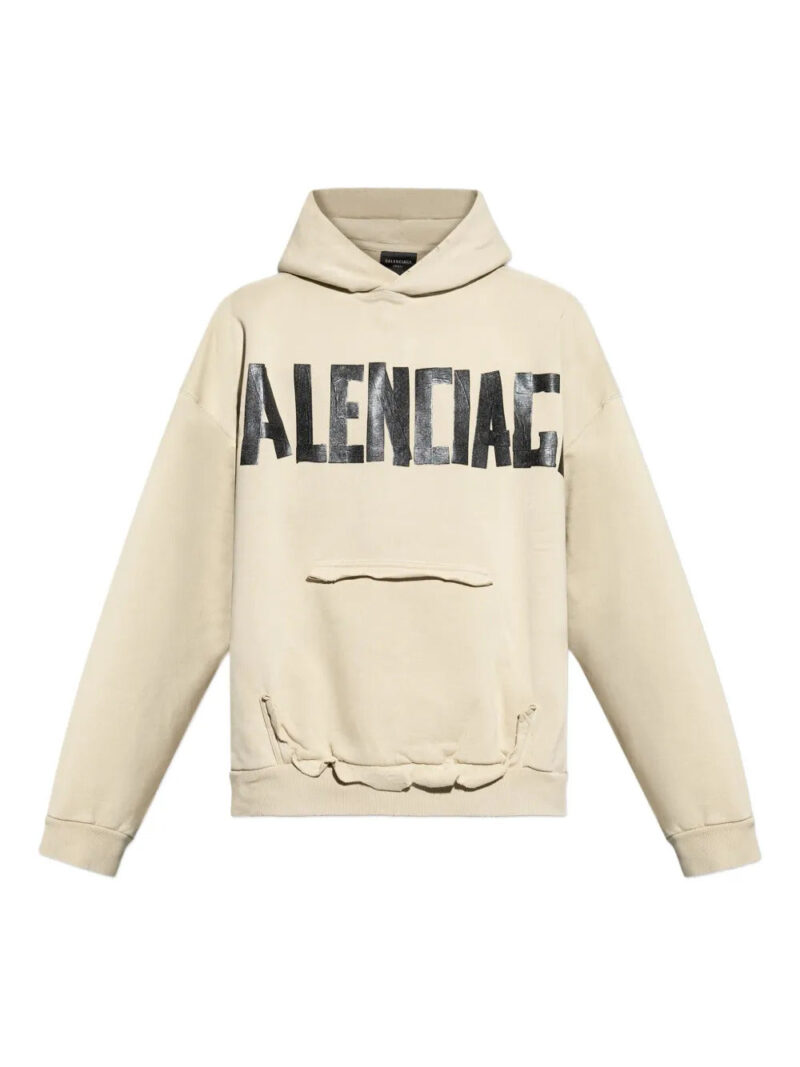 Balenciaga  logo-print frayed-hem hoodie