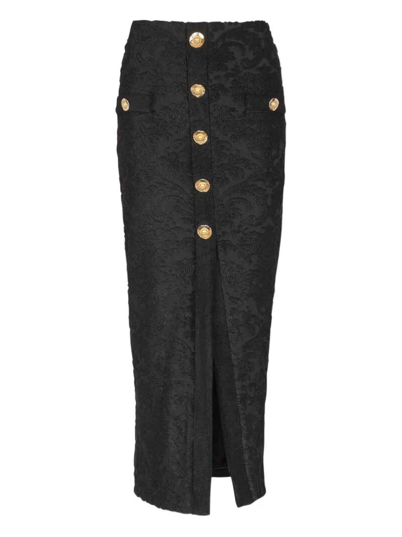 Balmain  button-embellished damask skirt
